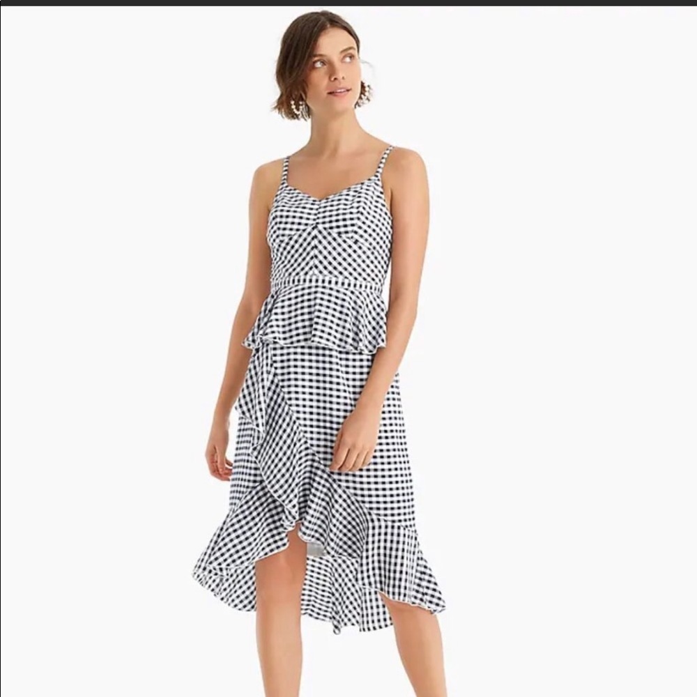 NWT ✨ J Crew Ruffle Dress in Gingham Silk